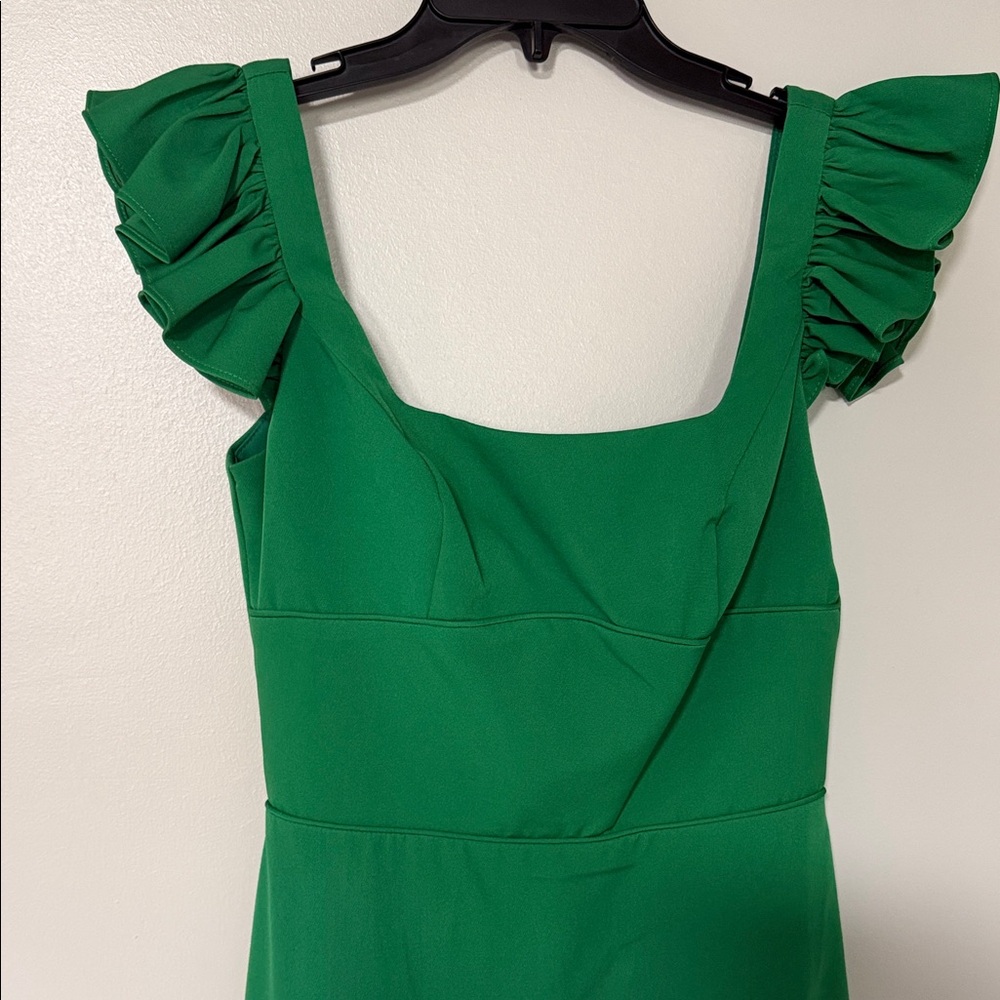 Ieena for Mac Duggal Emerald Green Maxi Dress with Ruffle Shoulders size 4 - Picture 4 of 7